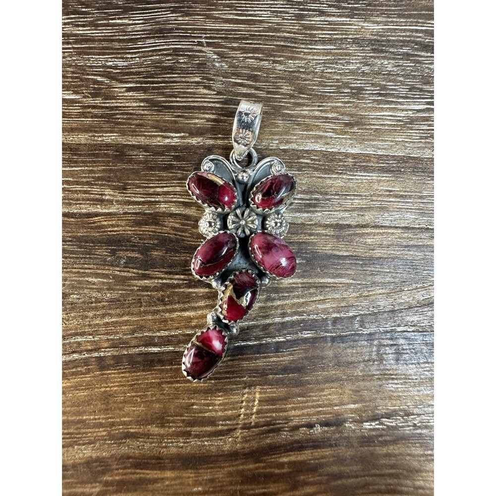 Native Southwest Style Sterling Silver Multi Stone Rose Dahlia Dragonfly Pendant